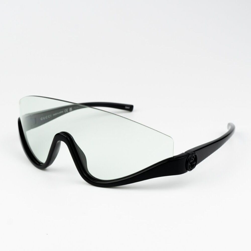 NEW Gucci GG1650S 005 Shiny Black  Green Unisex Shield Mask Sunglasses